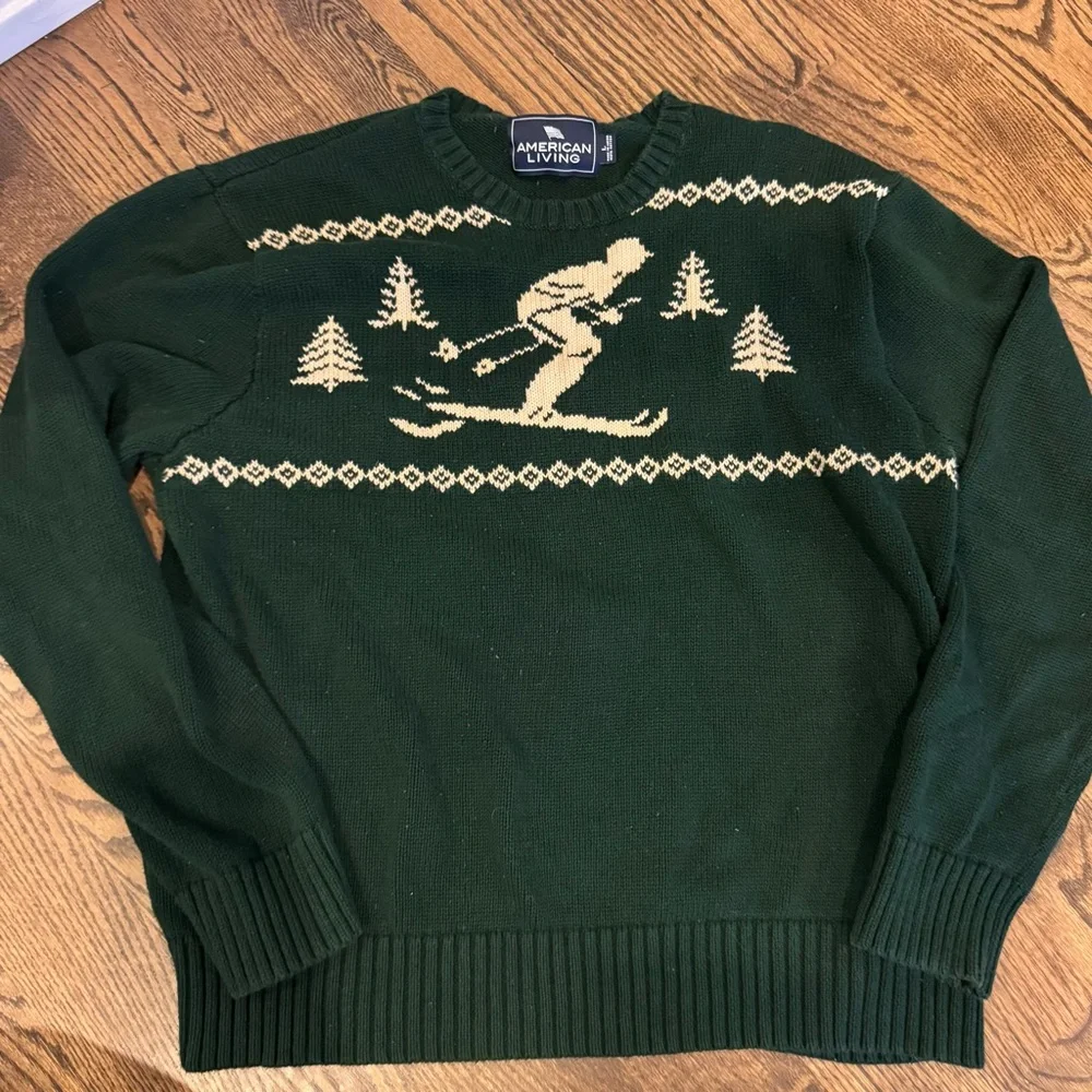 American Living Skiing 100% Cotton Green Sweater - Picture 2 of 6